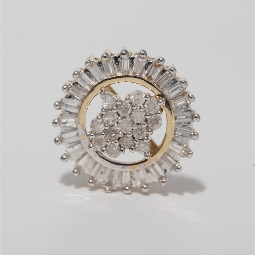 Vintage 14k Solid‎ Yellow Gold Round Baguette Bright Diamond Pendant Circle Halo